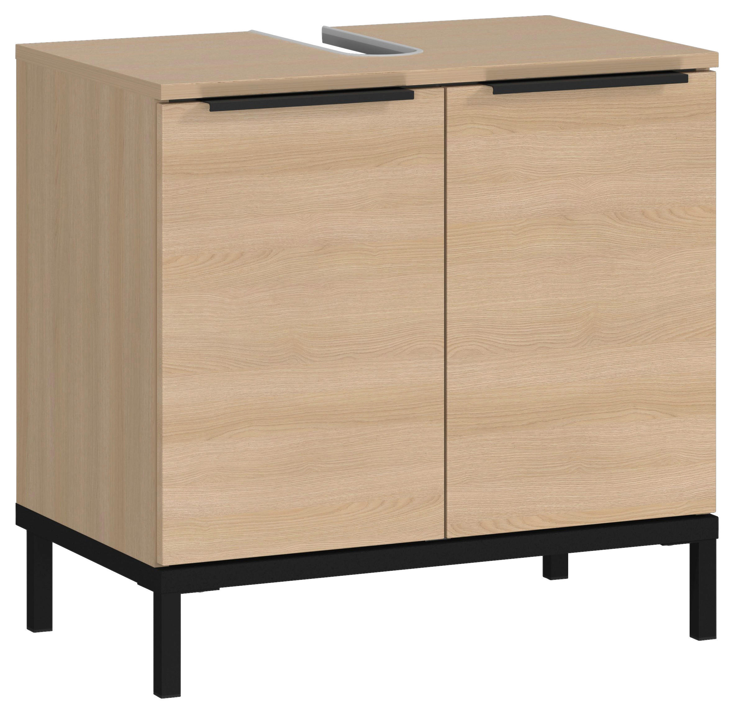 WASCHBECKENUNTERSCHRANK 60/58/38 cm  - Eichefarben/Schwarz, MODERN, Holzwerkstoff/Metall (60/58/38cm) - Xora