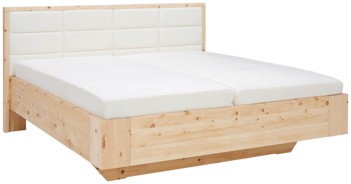 BETT 180/200 cm  in Weiß, Zirbelkieferfarben  - Zirbelkieferfarben/Weiß, Natur, Leder/Holz (180/200cm) - Valnatura