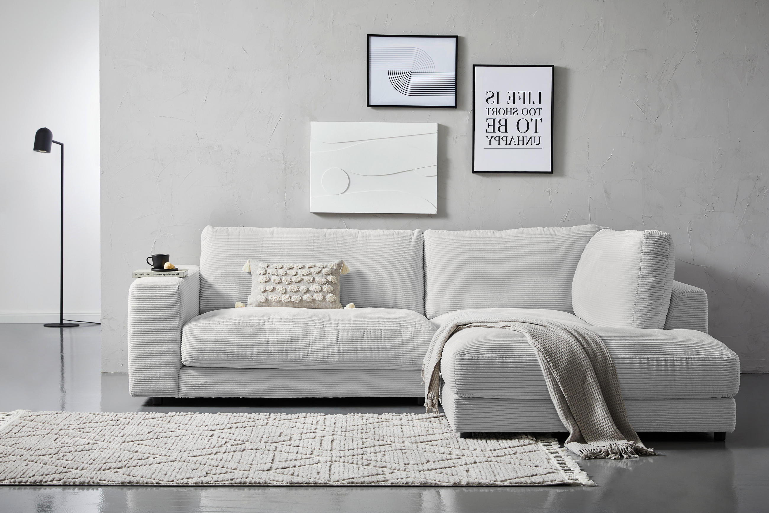 ECKSOFA Grau Cord  - Schwarz/Grau, Design, Kunststoff/Textil (265/224cm) - Hom`in