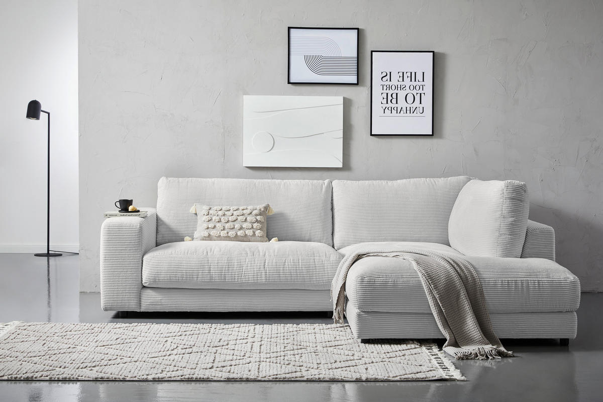 ECKSOFA Grau Cord  - Schwarz/Grau, Design, Kunststoff/Textil (265/224cm) - Hom`in