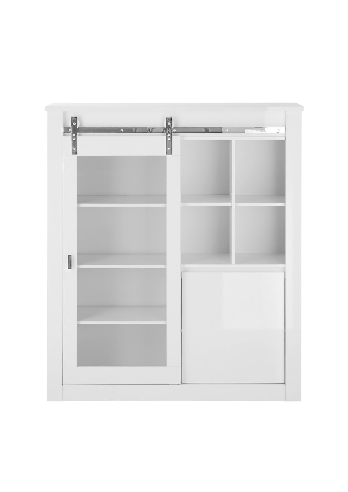 VITRINE  in Weiß, Weiß Hochglanz  - Chromfarben/Weiß Hochglanz, Design, Holzwerkstoff/Metall (133/152/38cm) - Livetastic