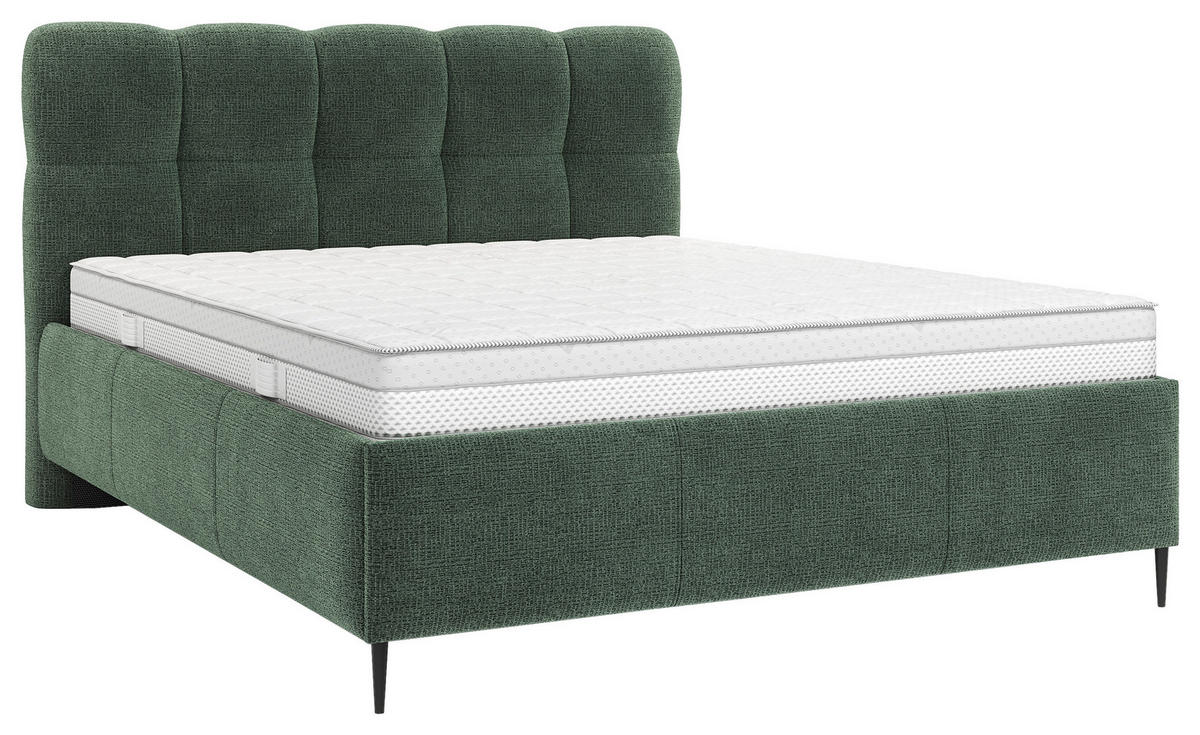 POLSTERBETT 160/200 cm, inkl. gepolstertes Kopfteil, Lattenrost,  in Grün  - Schwarz/Bronzefarben, Design, Holz/Textil (160/200cm) - Boxxx