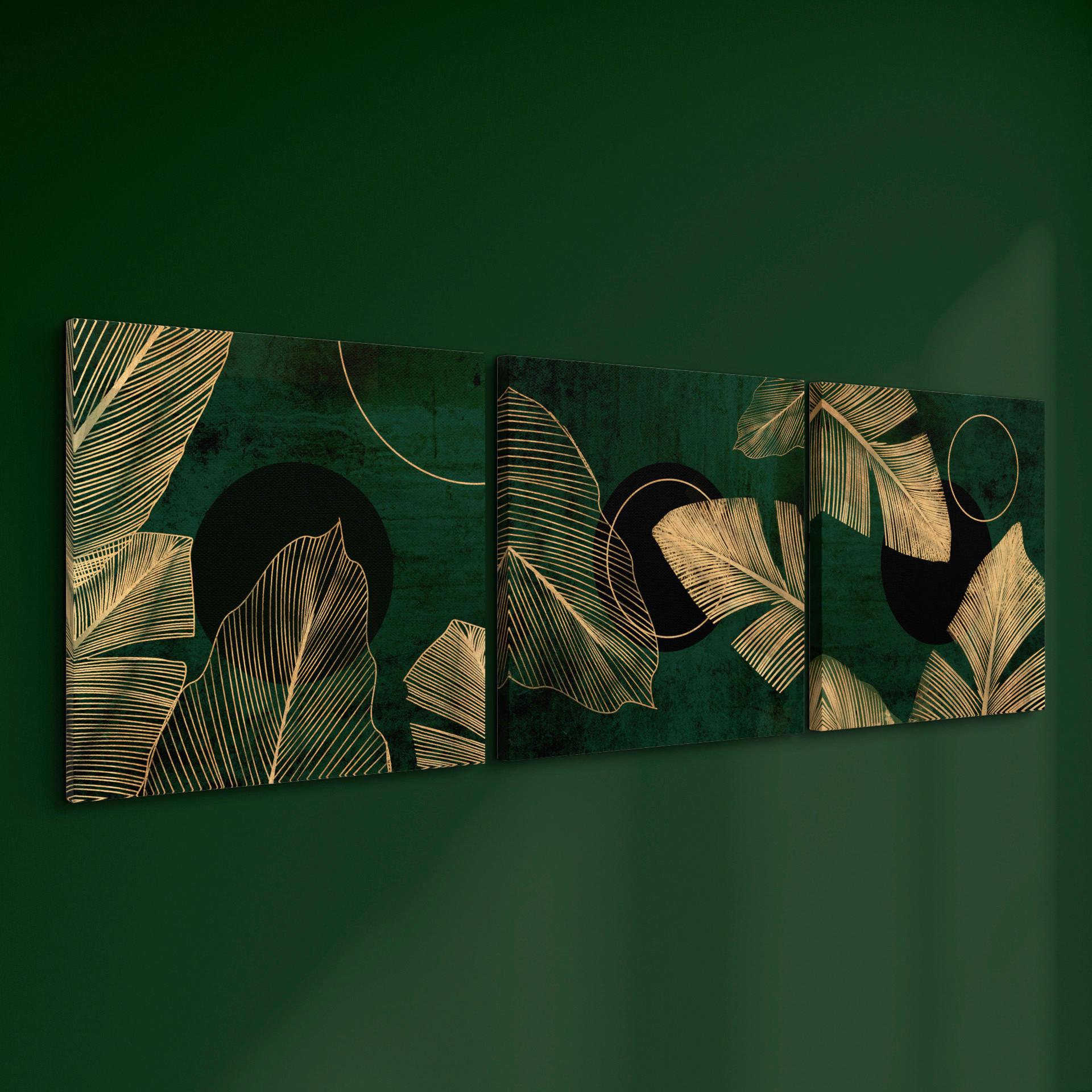 Thumbnail - Bilderset, Gold, Dunkelgrün, Holz, Textil, Blattgold-Imitation, quadratisch, 3x32x32 cm, Fsc, Made in EU, Bilder und Zub...