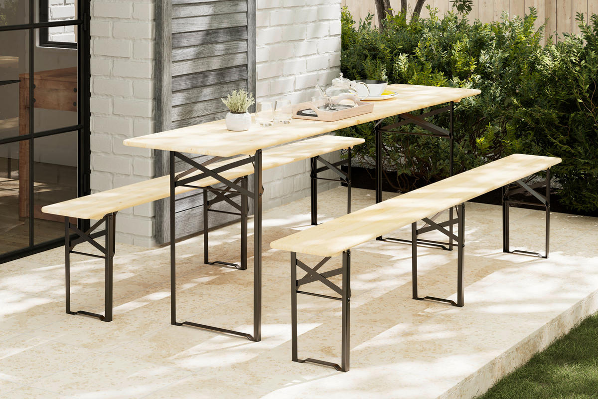 GARTENSET 3-teilig  - Anthrazit/Naturfarben, Basics, Holz/Metall - Ambia Garden