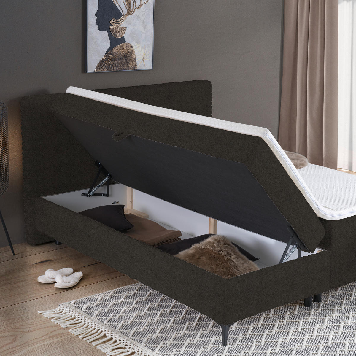 BOXBETT 160/200 cm  in Mokka  - Schwarz/Mokka, Design, Holz/Holzwerkstoff (160/200cm) - Xora