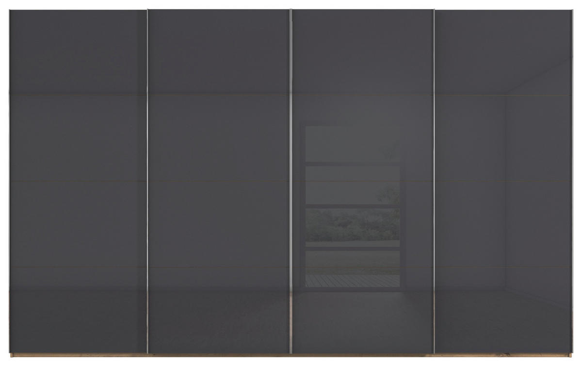 SCHWEBETÜRENSCHRANK 361/223/68 cm 4-türig Schwarz, Eiche Artisan  - Chromfarben/Schwarz, Design, Glas/Holzwerkstoff (361/223/68cm) - Novel
