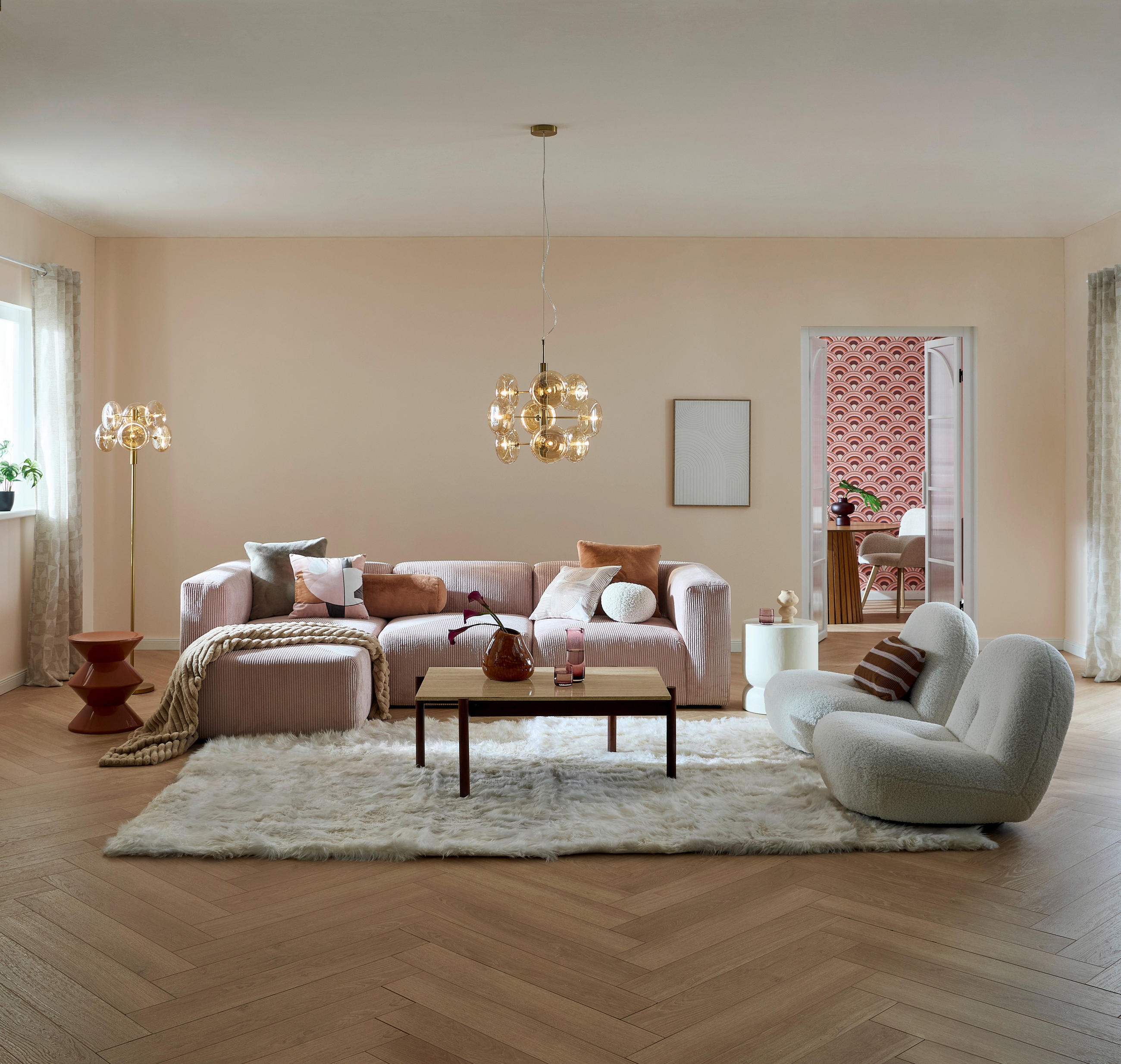 SOFAELEMENT in Cord, Mikrofaser Rosa, Roségold  - Roségold/Schwarz, Design, Kunststoff/Textil (85/69/108cm) - MID.YOU