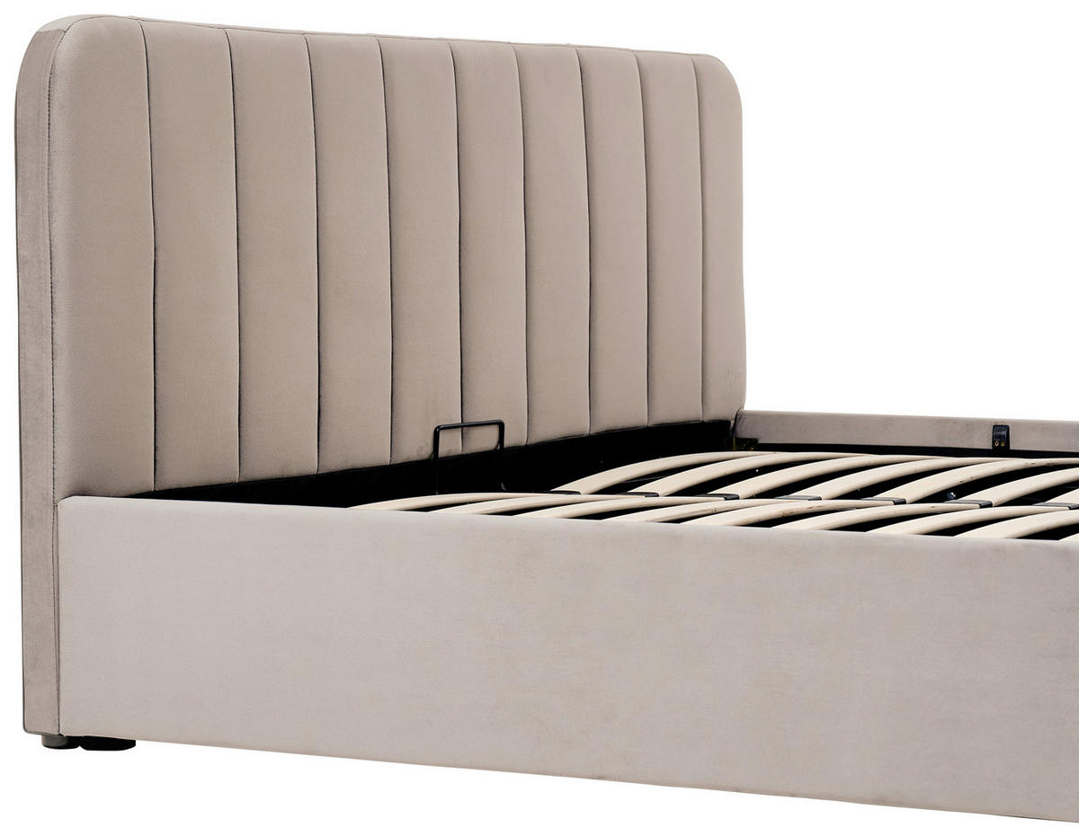 POLSTERBETT 140/200 cm, inkl. gepolstertes Kopfteil, Lattenrost, Bettkasten,  in Beige  - Beige/Schwarz, Design, Holz/Kunststoff (140/200cm) - Boxxx