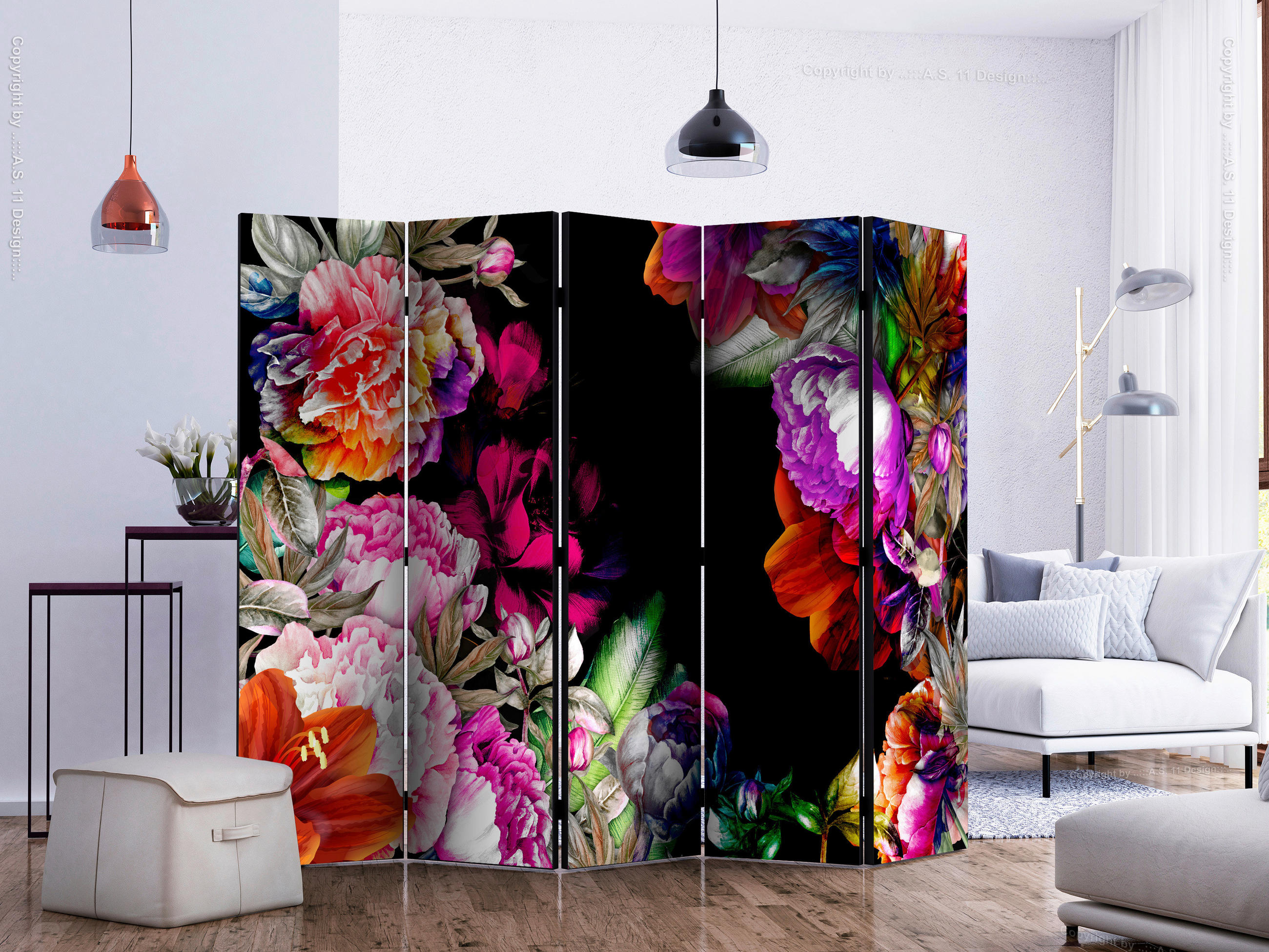 PARAVENT mit 5  Flügel - Multicolor/Schwarz, Basics, Holz/Kunststoff (225/172/3cm) - artgeist