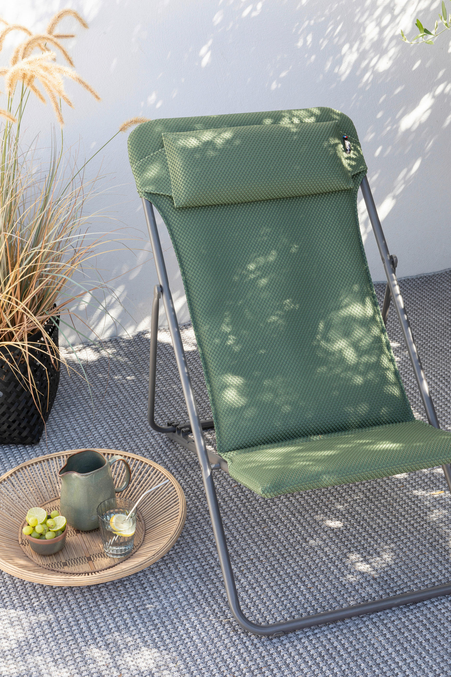 STRANDSTUHL Stahl Titanfarben, Olivgrün  - Titanfarben/Olivgrün, Basics, Textil/Metall (62/77-83/94cm) - Lafuma Mobilier