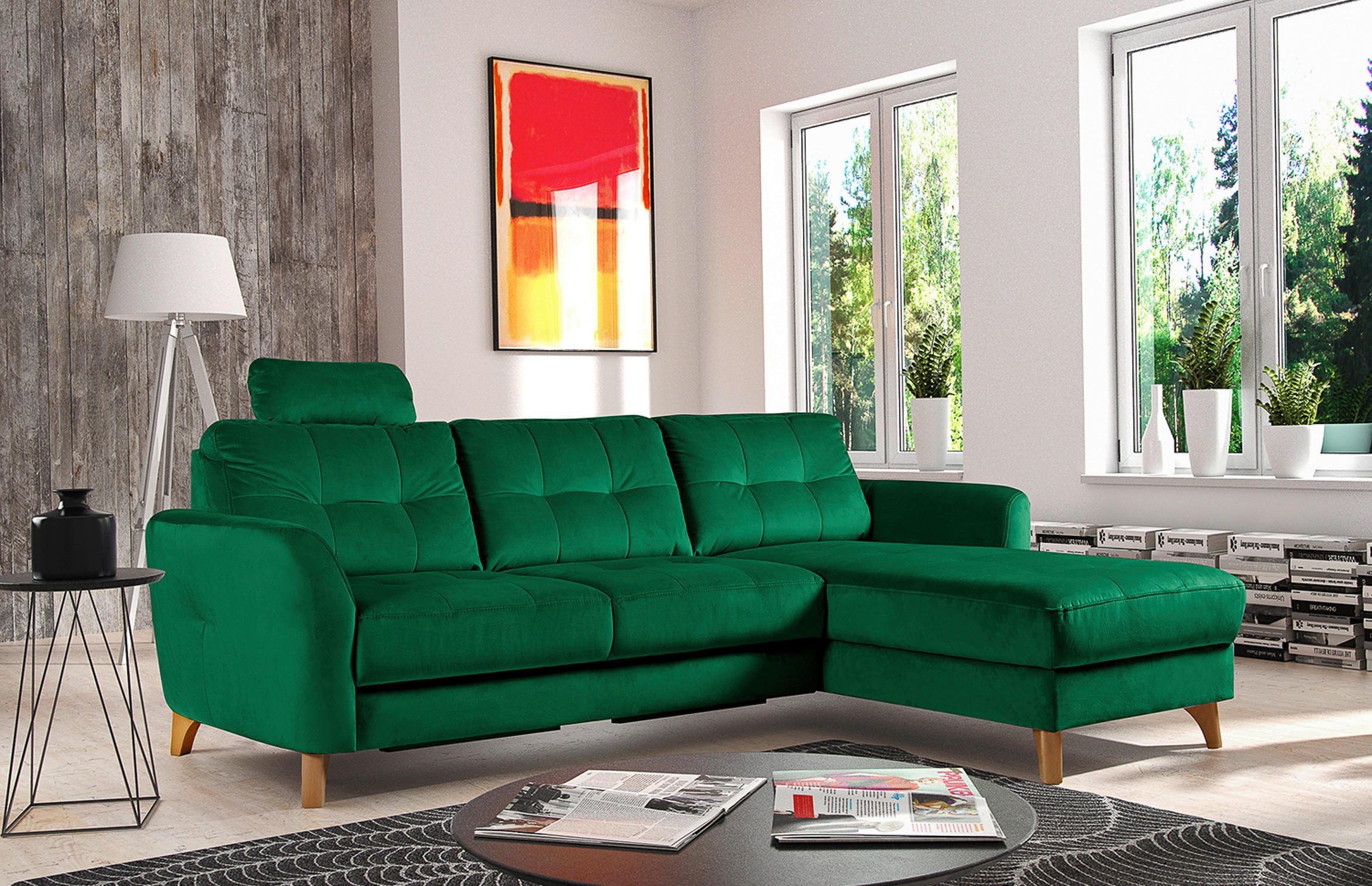 ECKSOFA Dunkelgrün Samt  - Dunkelgrün/Buchefarben, Design, Holz/Textil (238/168cm) - Livetastic