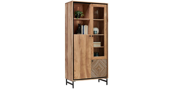 VITRINE in vollmassiv Akazie Schwarz, Akaziefarben - Schwarz/Akaziefarben, Design, Glas/Holz (90/190/42cm) - Ambia Home