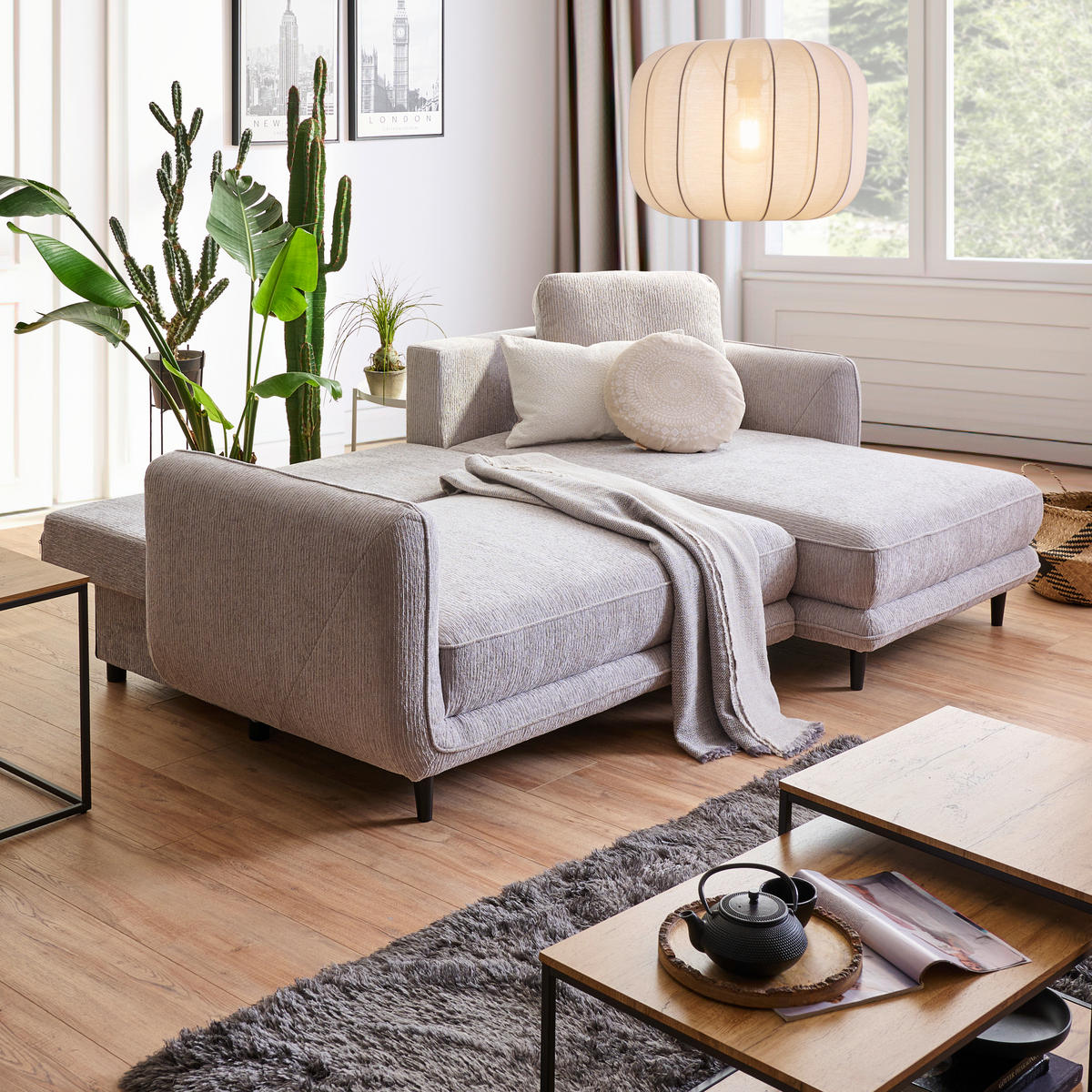 ECKSOFA in Struktur Hellgrau  - Hellgrau/Schwarz, Konventionell, Holz/Textil (247/170cm) - Carryhome