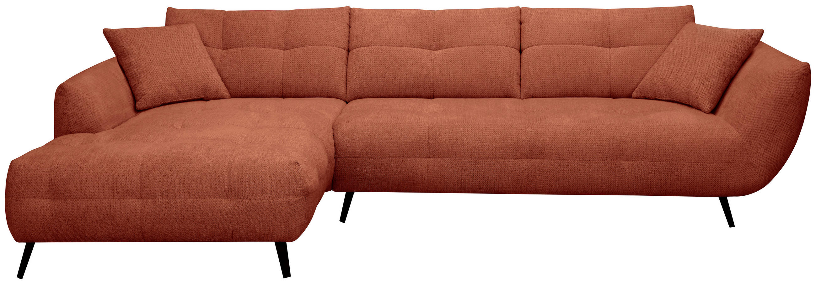 ECKSOFA Rostfarben Chenille Armlehnenkissen, Rücken echt, Sitztiefenverstellung  - Rostfarben/Schwarz, KONVENTIONELL, Textil/Metall (215/320cm) - Hom`in