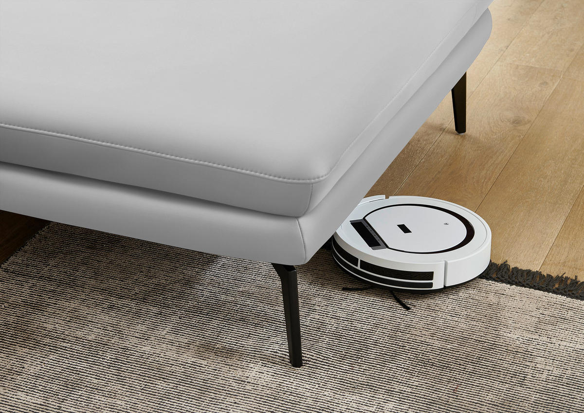 ECKSOFA in Echtleder Weiss  - Weiss/Schwarz, Design, Leder/Metall (310/180cm) - Dieter Knoll