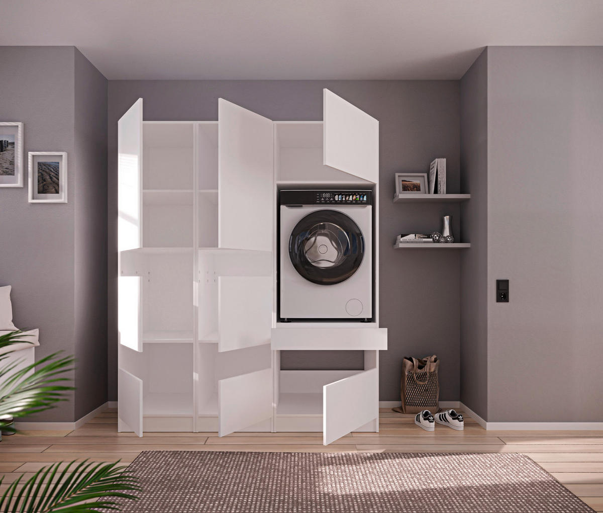 WASCHMASCHINENSCHRANK  68/200/68 cm  - Schwarz/Weiß, Design, Holzwerkstoff/Metall (68/200/68cm) - Milino