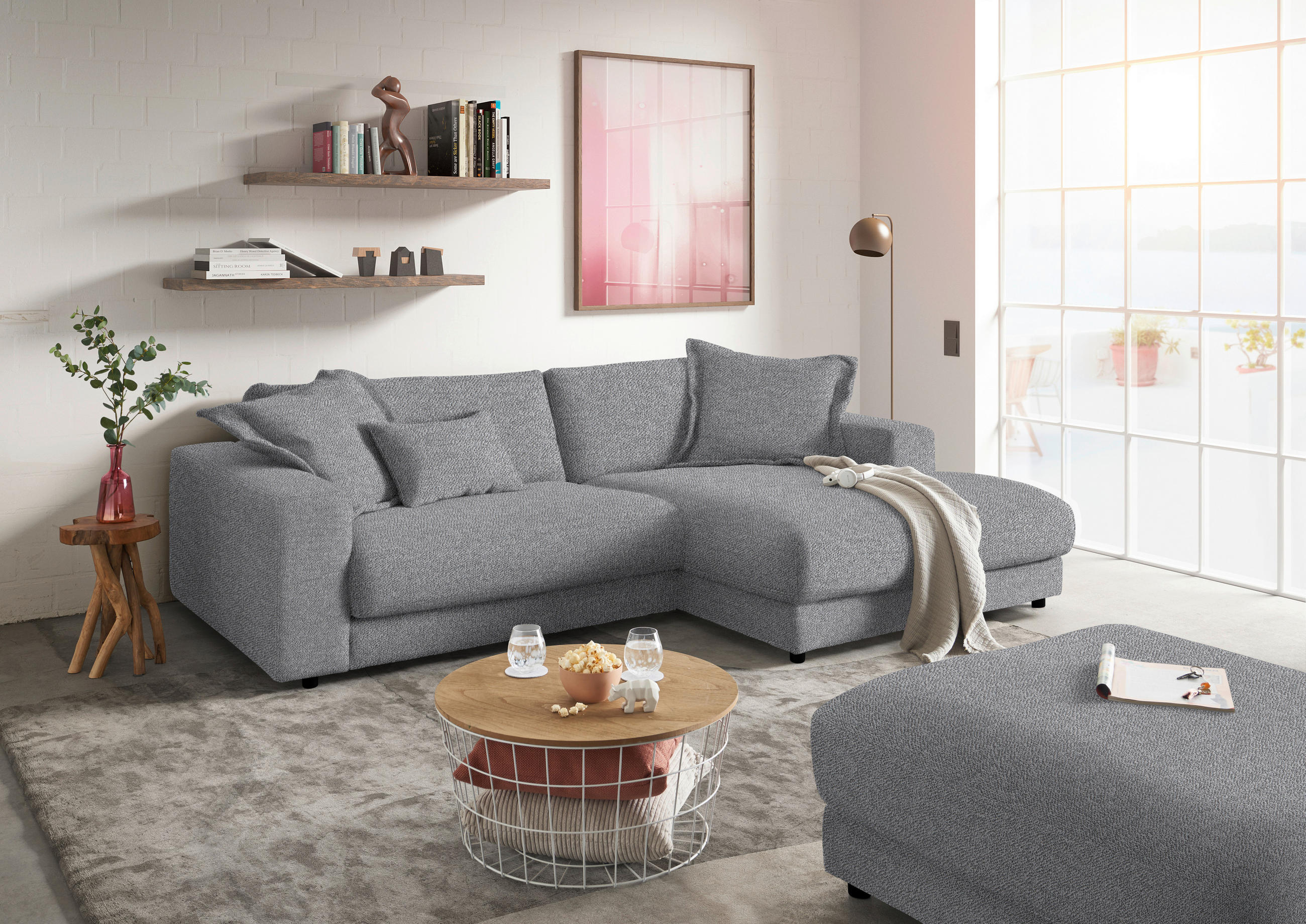 ECKSOFA in Flachgewebe Grau  - Schwarz/Grau, Design, Kunststoff/Textil (270/190cm) - Lomoco