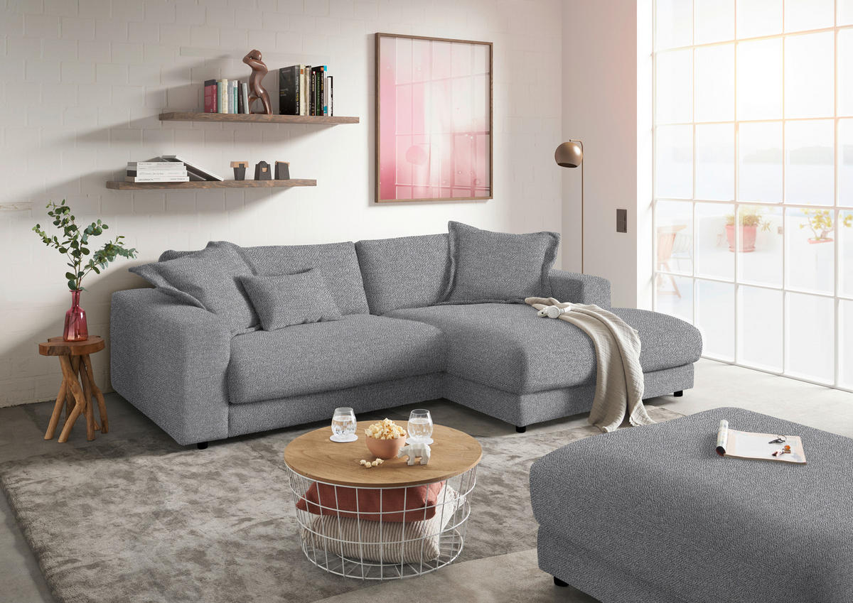 ECKSOFA in Flachgewebe Grau  - Schwarz/Grau, Design, Kunststoff/Textil (270/190cm) - Lomoco