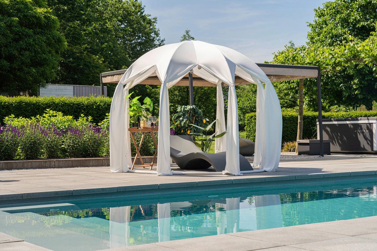 PAVILLON 372/250/372 cm Aluminium  - Silberfarben/Weiß, Basics, Textil/Metall (372/250/372cm)