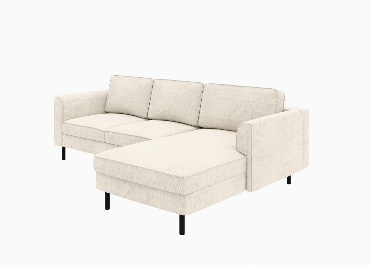 ECKSOFA in Cord Creme  232/161 cm  - Creme/Schwarz, MODERN, Textil/Metall (232/161cm) - Trendmanufaktur