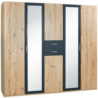 KLEIDERSCHRANK Graphitfarben, Eichefarben  - Eichefarben/Alufarben, Konventionell, Holzwerkstoff/Kunststoff (225/210/58cm) - MID.YOU