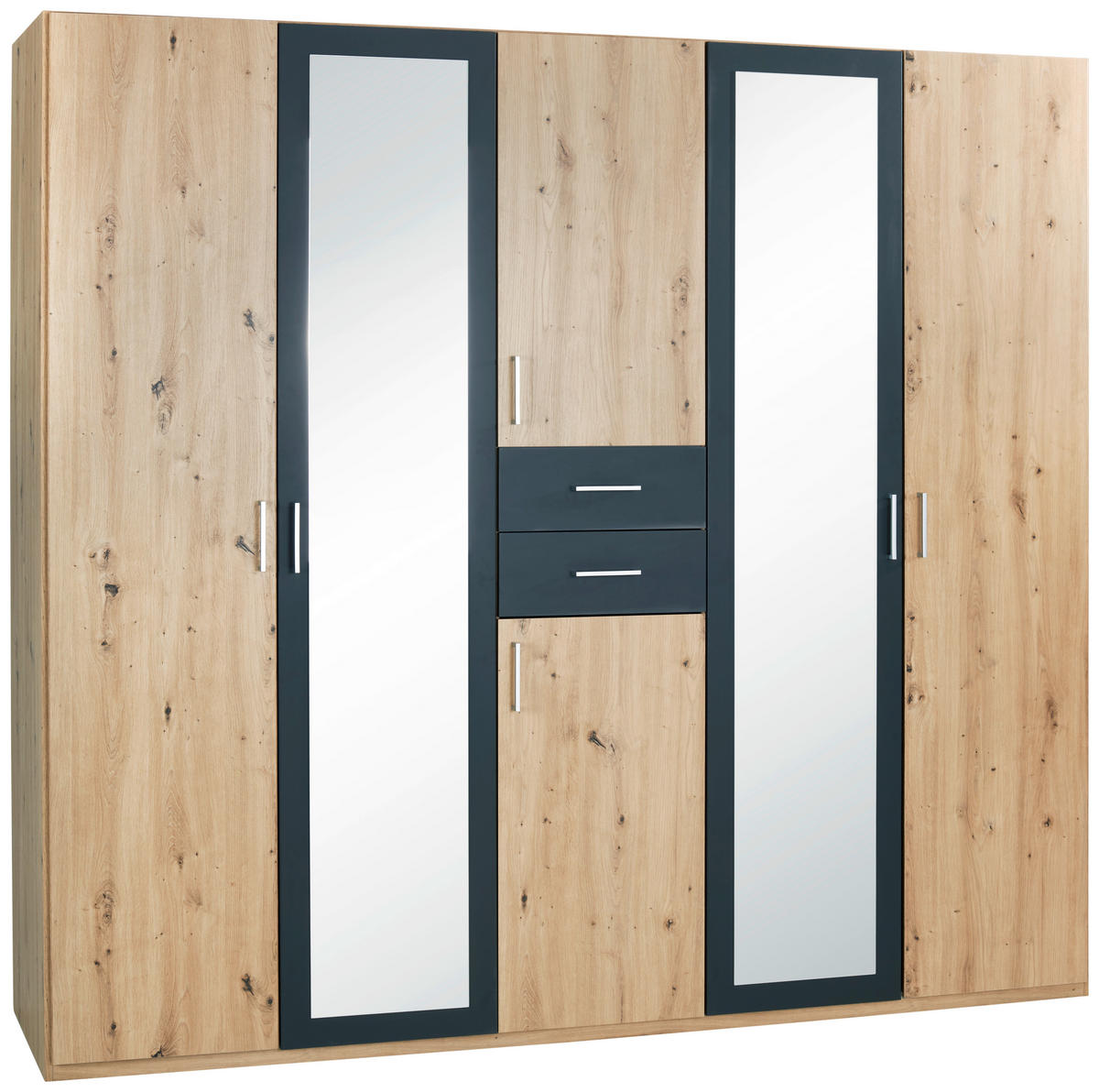 KLEIDERSCHRANK Graphitfarben, Eichefarben  - Eichefarben/Alufarben, Konventionell, Holzwerkstoff/Kunststoff (225/210/58cm) - MID.YOU