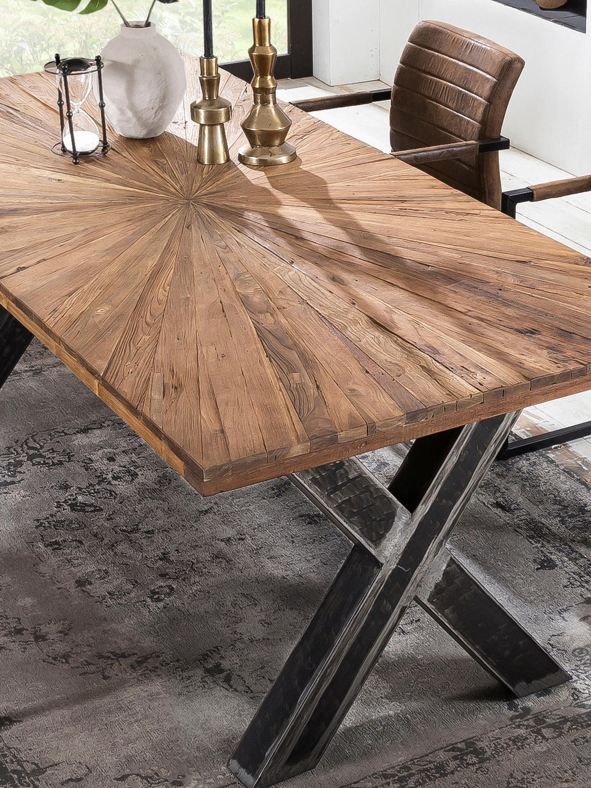 ESSTISCH 180/100/76 cm Echtholz  Holz, Metall rechteckig Naturfarben, Schwarz  - Schwarz/Naturfarben, MODERN, Holz/Metall (180/100/76cm) - MID.YOU