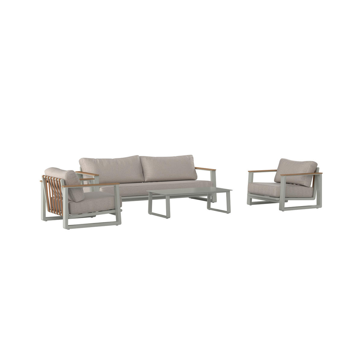 LOUNGEGARNITUR 4-teilig   209.5/65/82.5 cm Aluminium  - Beige/Braun, MODERN, Kunststoff/Textil (209.5/65/82.5cm) - Ambia Garden