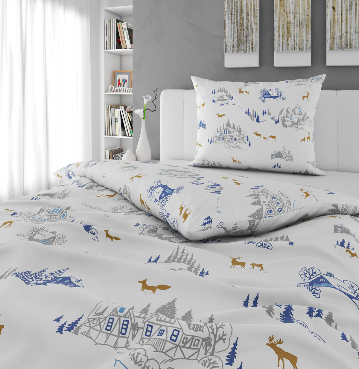 BETTWÄSCHE 2-teilig Flanell 140/200 cm  - Blau/Goldfarben, Design, Textil (140/200cm) - X-Mas
