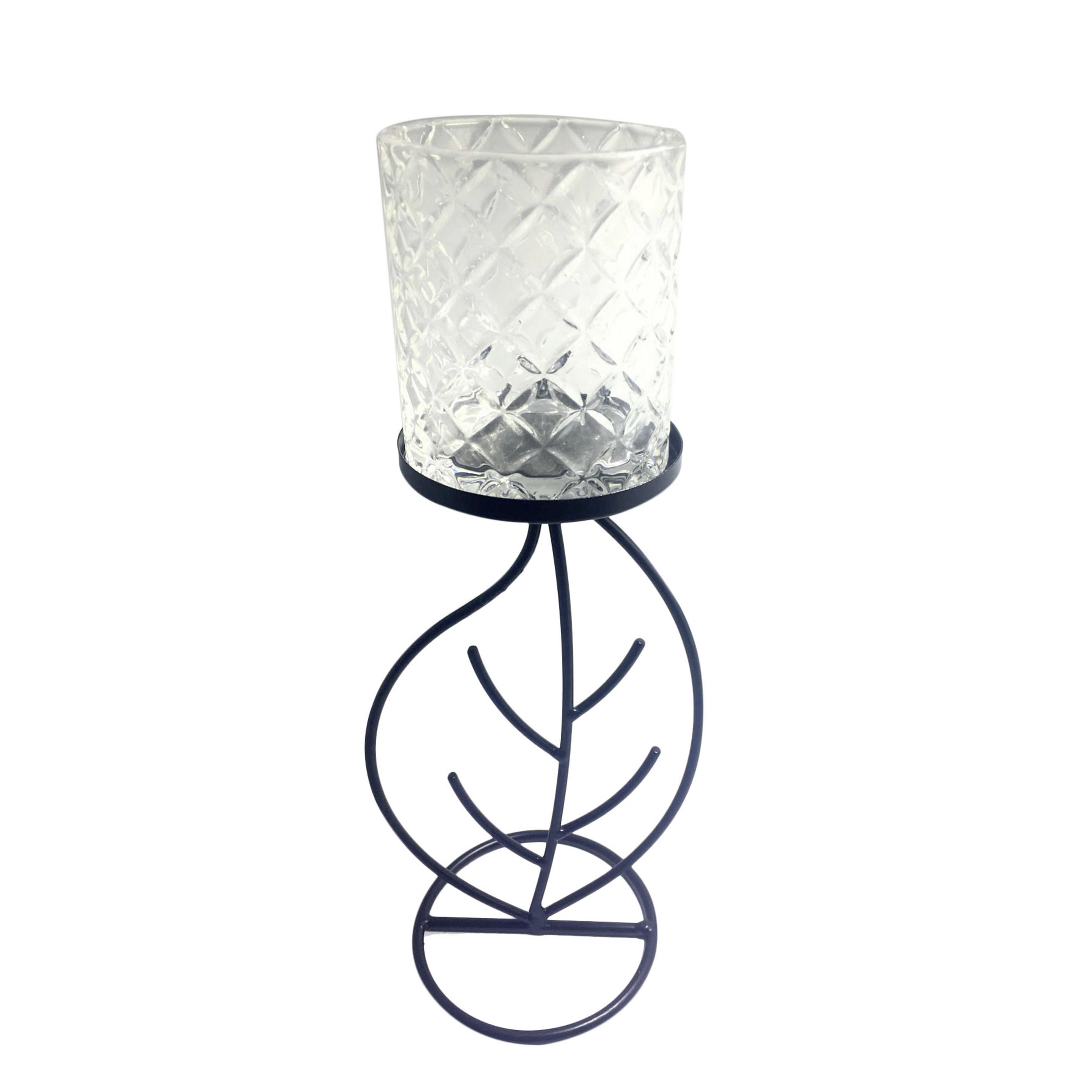 SVÍCEN NA ČAJOVOU SVÍČKU, kov, sklo - černá/čiré, Basics, kov/sklo (12/31/10cm) - Ambia Home