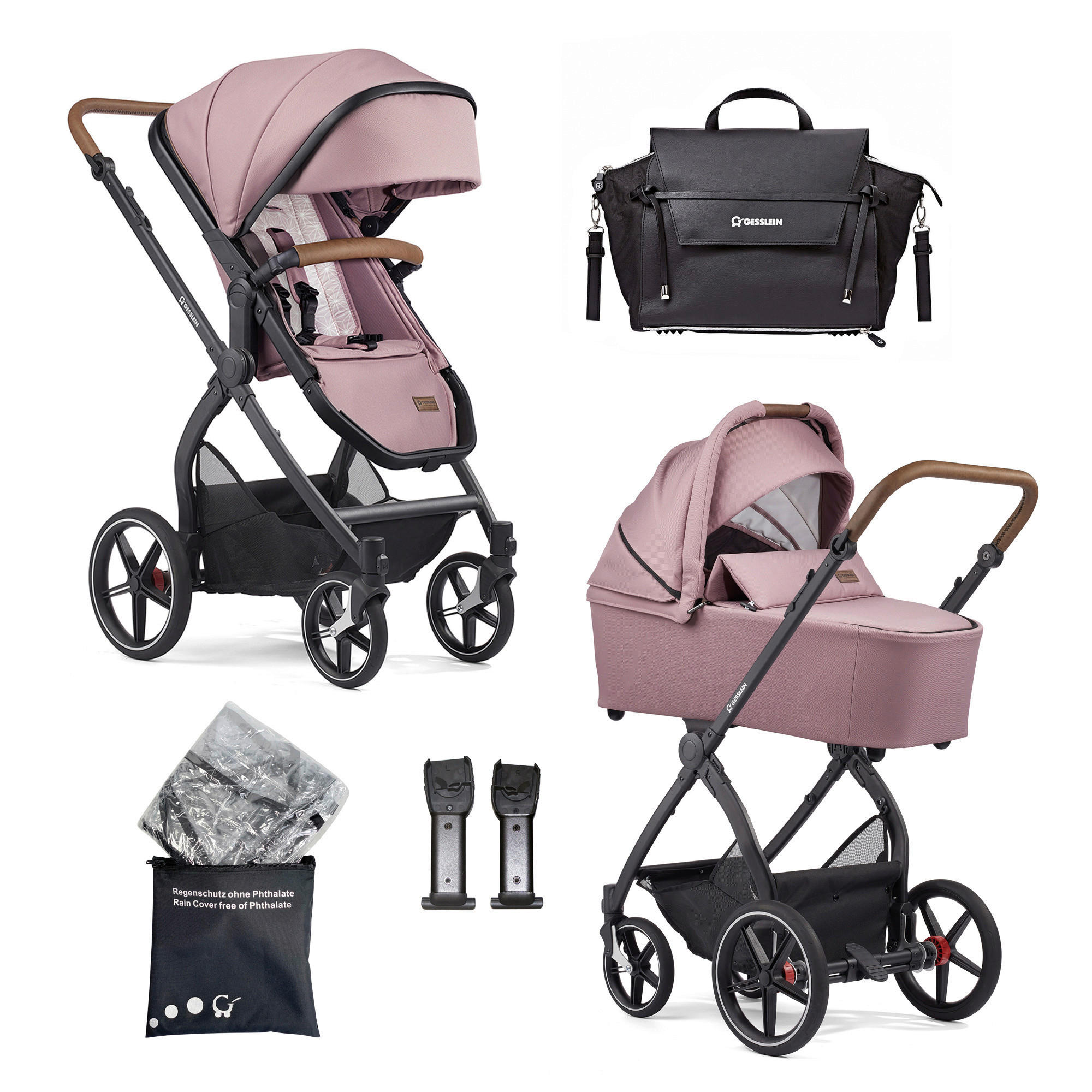 KINDERWAGENSET FX4 Life  - Schwarz/Altrosa, Basics, Textil/Metall (57/129/100cm) - Gesslein