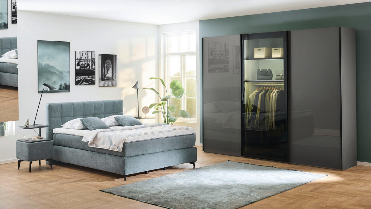 SCHWEBETÜRENSCHRANK  in Dunkelgrau, Lavagrau  - Dunkelgrau/Lavagrau, Design, Glas/Holzwerkstoff (300/236/67cm) - Novel