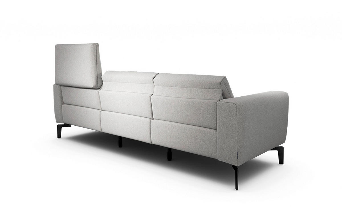 Dreisitzer inkl. Hocker Chenille Hellgrau  - Hellgrau/Schwarz, Design, Textil/Metall (250/86/86-94cm) - SENSOO