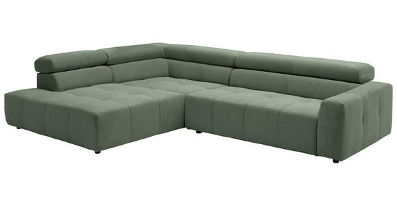 ECKSOFA in Feincord Olivgrün  - Schwarz/Olivgrün, KONVENTIONELL, Kunststoff/Textil (219/311cm) - Hom`in