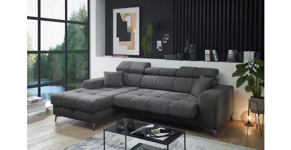 ECKSOFA Anthrazit Chenille Zierkissen, Bettkasten, Rücken echt, Kopfteilverstellung, Sitztiefenverstellung  - Anthrazit/Schwarz, KONVENTIONELL, Kunststoff/Textil (172/268cm) - Carryhome