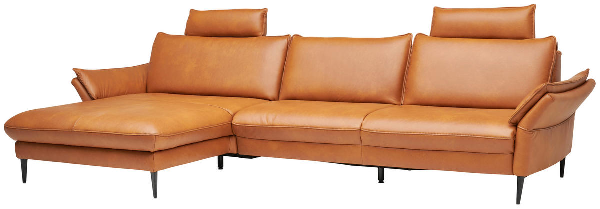 ECKSOFA in Echtleder Braun  - Schwarz/Braun, Design, Leder/Metall (334/172cm) - Valdera
