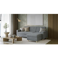 ECKSOFA Flachgewebe Grau  - Buchefarben/Grau, Design, Holz/Textil (227/156cm) - MID.YOU