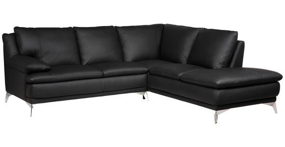 ECKSOFA Schwarz Echtleder  - Chromfarben/Schwarz, Design, Leder/Metall (252/224cm) - Novel