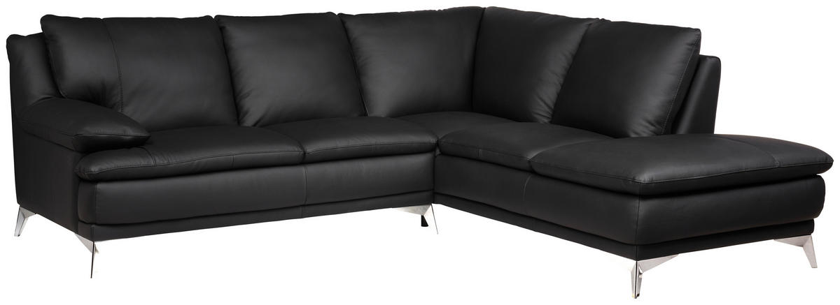 ECKSOFA Schwarz Echtleder  - Chromfarben/Schwarz, Design, Leder/Metall (252/224cm) - Novel