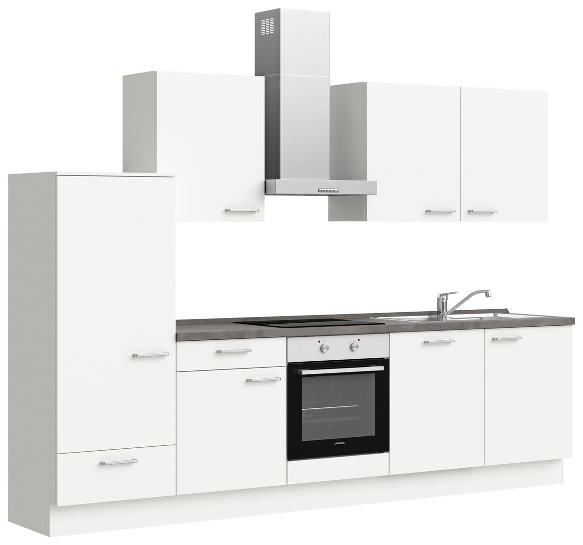 KÜCHENBLOCK 300 cm   in Weiß, Schieferfarben  - Schieferfarben/Edelstahlfarben, MODERN, Holzwerkstoff/Metall (300cm) - Nobilia