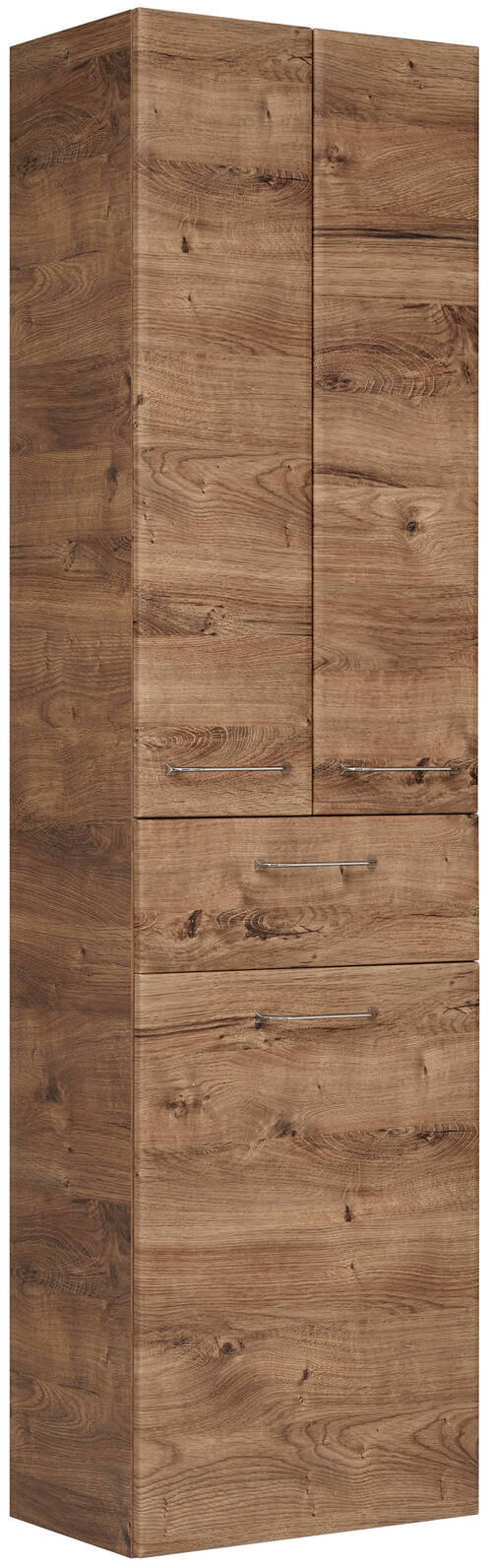 DULAP ÎNALT 50/185,5/33 cm  - culoare lemn stejar/culoare crom, Basics, sticlă/material pe bază de lemn (50/185,5/33cm) - Xora