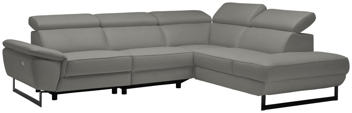 ECKSOFA Echtleder Grau  - Schwarz/Grau, Design, Leder/Metall (281/225cm) - Celina Home