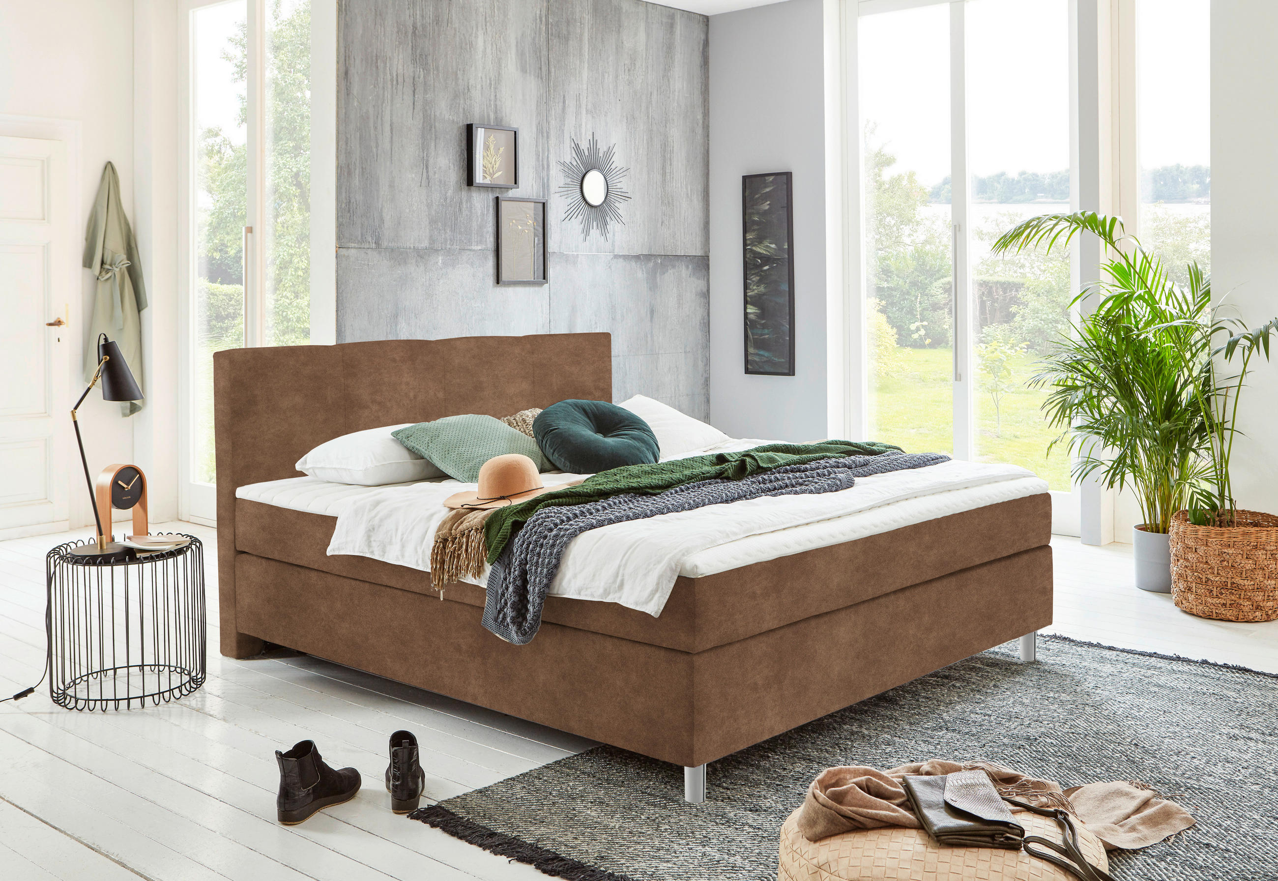 BOXSPRINGBETT 140/200 cm  in Braun  - Chromfarben/Braun, Konventionell, Kunststoff/Textil (140/200cm) - Hom`in