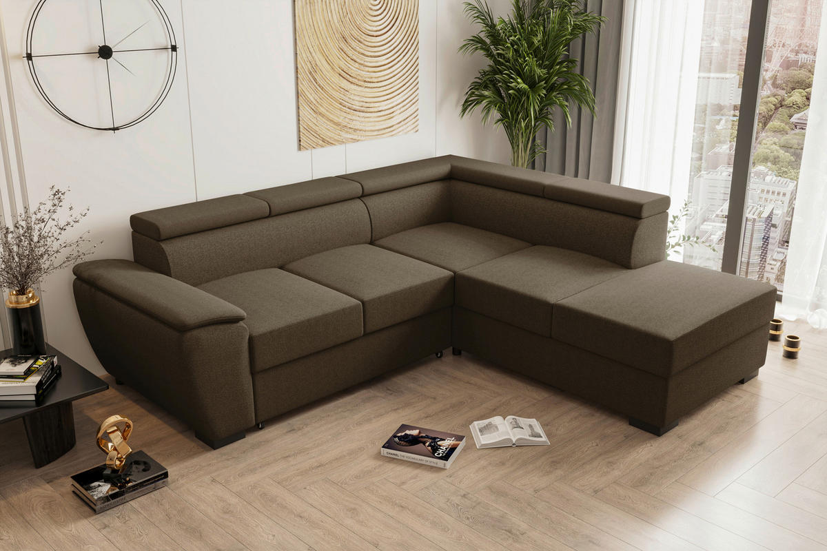 ECKSOFA Braun Flachgewebe  - Schwarz/Braun, KONVENTIONELL, Kunststoff/Textil (266/220cm) - Carryhome