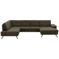 WOHNLANDSCHAFT in Lederlook, Mikrofaser Olivgrün  - Schwarz/Olivgrün, Design, Textil/Metall (220/345cm) - Beldomo System