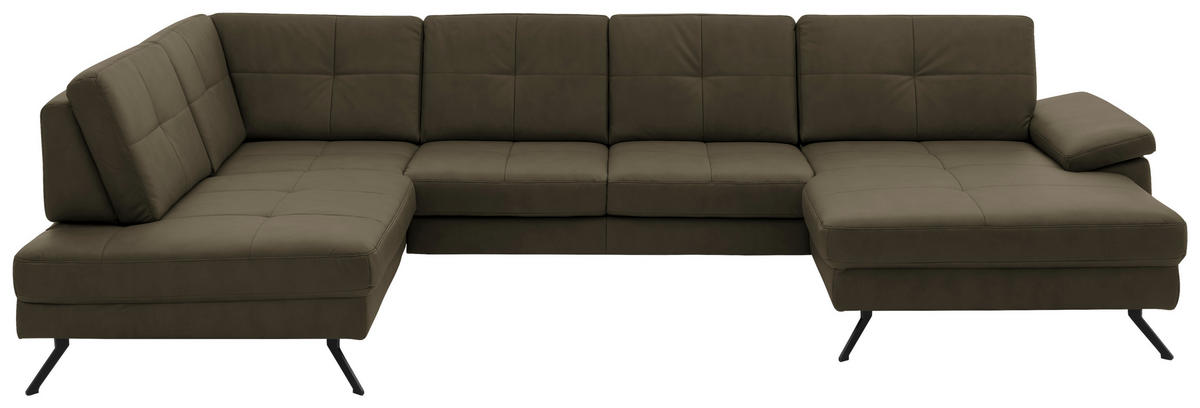 WOHNLANDSCHAFT in Lederlook, Mikrofaser Olivgrün  - Schwarz/Olivgrün, Design, Textil/Metall (220/345cm) - Beldomo System