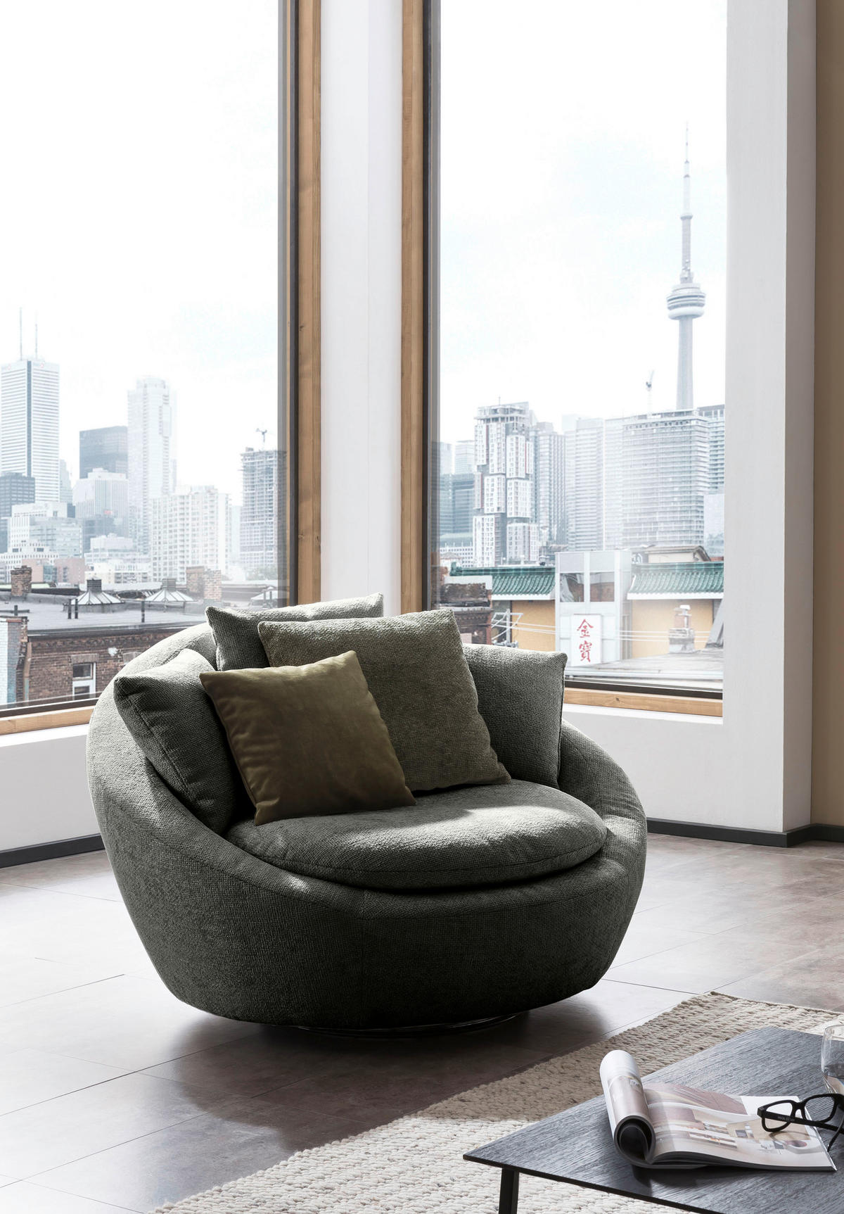 SESSEL MAUI Chenille, Webstoff Dunkelgrau    - Dunkelgrau/Silberfarben, MODERN, Kunststoff/Textil (130/80/112cm) - Trendmanufaktur