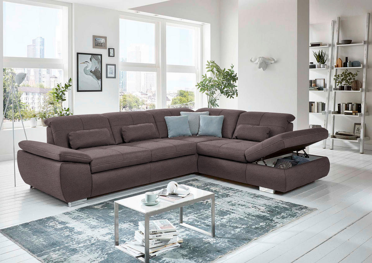 ECKSOFA in Mikrofaser Graubraun  - Graubraun/Silberfarben, Design, Textil/Metall (320/260cm) - Beldomo Speed