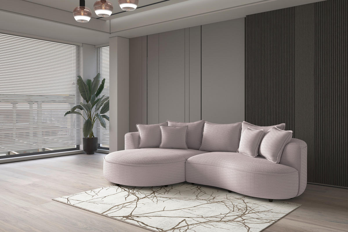 ECKSOFA in Velours, Struktur Hellrosa  - Hellrosa/Schwarz, Modern, Kunststoff/Textil (168/287cm) - Livetastic