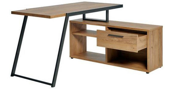 ECKSCHREIBTISCH 140/120/75 cm in Eichefarben - Eichefarben/Anthrazit, KONVENTIONELL, Holzwerkstoff/Metall (140/120/75cm) - Novel